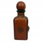 Leather Wrapped Whiskey Decanter With Lion Motif & Wooden Stopper A Menini Italy