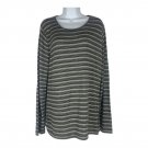 Talbots Women’s Large Stripe Long Sleeve Crew Neck Top Black Metallic