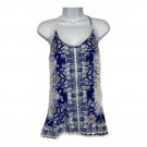 Blue & White Boho Print Womens Sleeveless Halter Top XS Lightweight