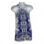 Blue & White Boho Print Womens Sleeveless Halter Top XS Lightweight