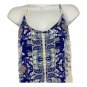 Blue & White Boho Print Womens Sleeveless Halter Top XS Lightweight