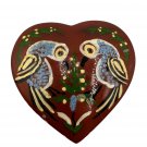 Hand-Painted Heart-Shaped Ceramic Trinket Box With Parrot Design Hand-Painted Heart-Shaped Ceramic Trinket Box With Parrot Design