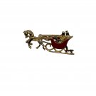 Vintage Gold-Tone Sleigh & Horse Brooch With Red Enamel Accents Vintage Gold-Tone Sleigh & Horse Brooch With Red Enamel Accents