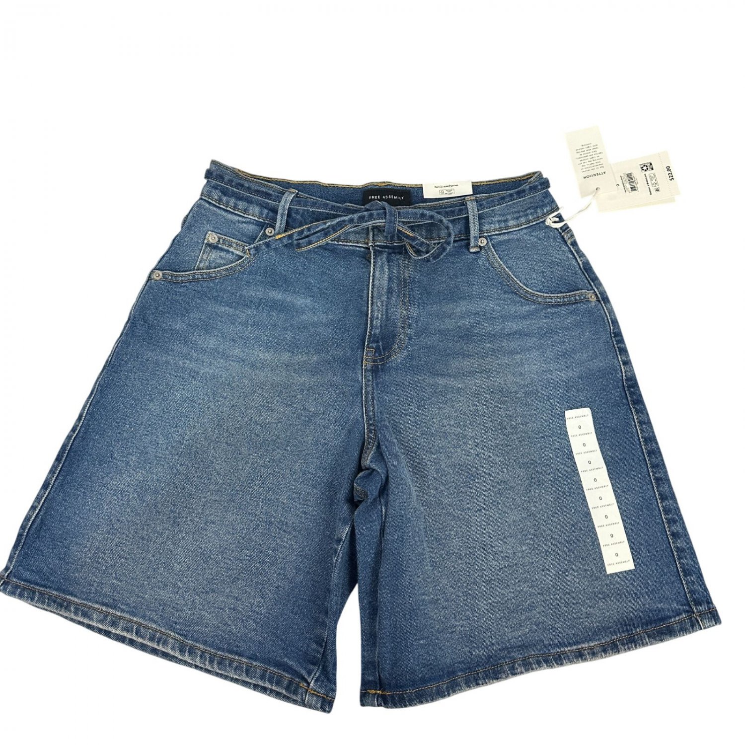 Free Assembly Womens Light Blue Belted Bermuda Jean Shorts Size 0 Cotton Blend