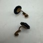 Vintage Black Clip-On Earrings With Textured Design & Brass Hardware