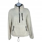 No Boundaries Womens Fleece Pullover Jacket M Ivory Sherpa Zip Pocket Casual