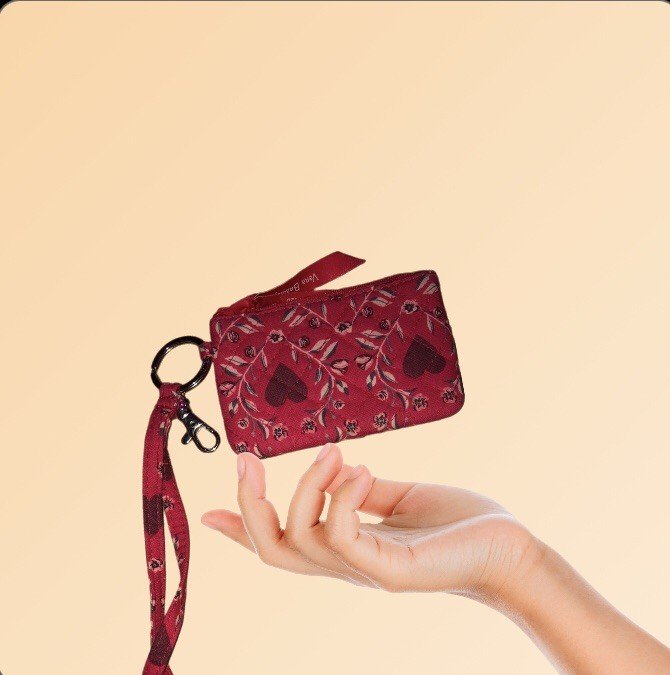NEW Vera Bradley Zip ID Case with Lanyard Imperial Hearts Red