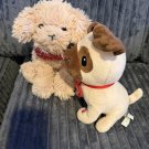 2 Small Plush Stuffed Dogs Luv U Heart Bandana Beige Brown Red Valentine