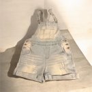 Elite Jeans Women's Light Blue Denim Overall Shorts Distressed Pockets Size M