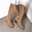 ZAO Women's Beige Suede Knee-High Boots Zip Closure Square Toe Block Heel 38
