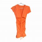 SHEIN Orange Ruched Ruffle Tie Short Sleeve V-Neck Bodycon Dress XS