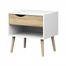 Modern Mid Century Style End Table Nightstand in White & Oak Finish Modern Mid Century Style End Table Nightstand in White & Oak Finish