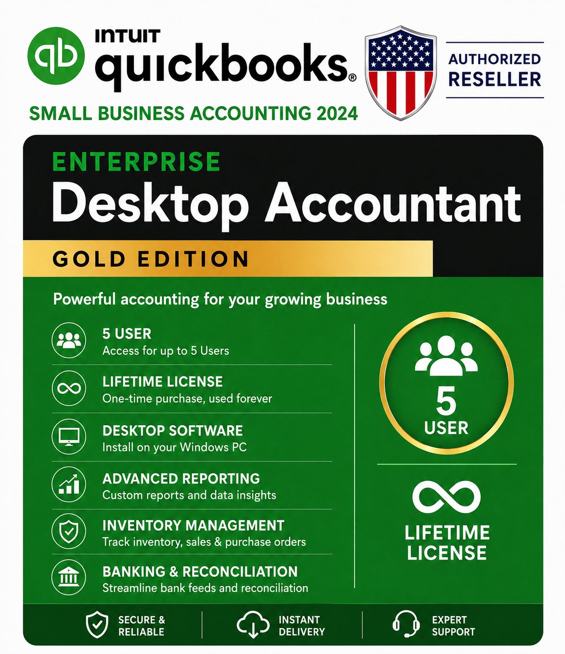 QuickBooks Desktop Enterprise Gold 2024 5 User | Windows | Lifetime License Key | Email Delivery