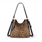 Leopard Print Women's Shoulder Bag with Black Trim