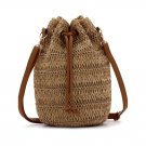 Woven Drawstring Bucket Bag - Tan Straw Woven Drawstring Bucket Bag - Tan Straw
