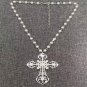 Gothic Punk Cross Pendant Necklace Pearl Rhinestone NOT BROKEN NOT DAMAGED