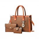 Women's Brown Tote Bag with Orange Trim and Matching Wallets