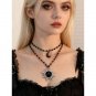 Black Beaded Moon & Sun Pendant Layered Necklace - Unbranded