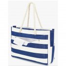 Striped Rope-Handle Beach Tote Bag - Navy & White