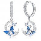 CZ Moon and Butterfly Earrings S925 Sterling Silver NOT BROKEN OR DAMAGED