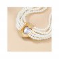 Pearl Multi-Row Choker Necklace with Pink Heart Crystal