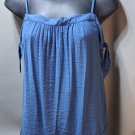 MINE Womens Small Blue Boho Cami Top Side Tie Sleeveless Crochet Lace Hem Blouse