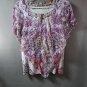 Studio Works Lace Layered Keyhole Blouse Top Large Purple Boho Abstract