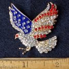 Patriotic USA 250th American Bald Eagle Rhinestone Brooch Gold-tone
