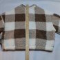 Brown White Buffalo Plaid Cropped Sherpa Half Zip Sweatshirt Teddy Bear Fleece L