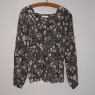 LC Lauren Conrad Floral Long Sleeve Blouse Top Gray Womens Small Cottagecore