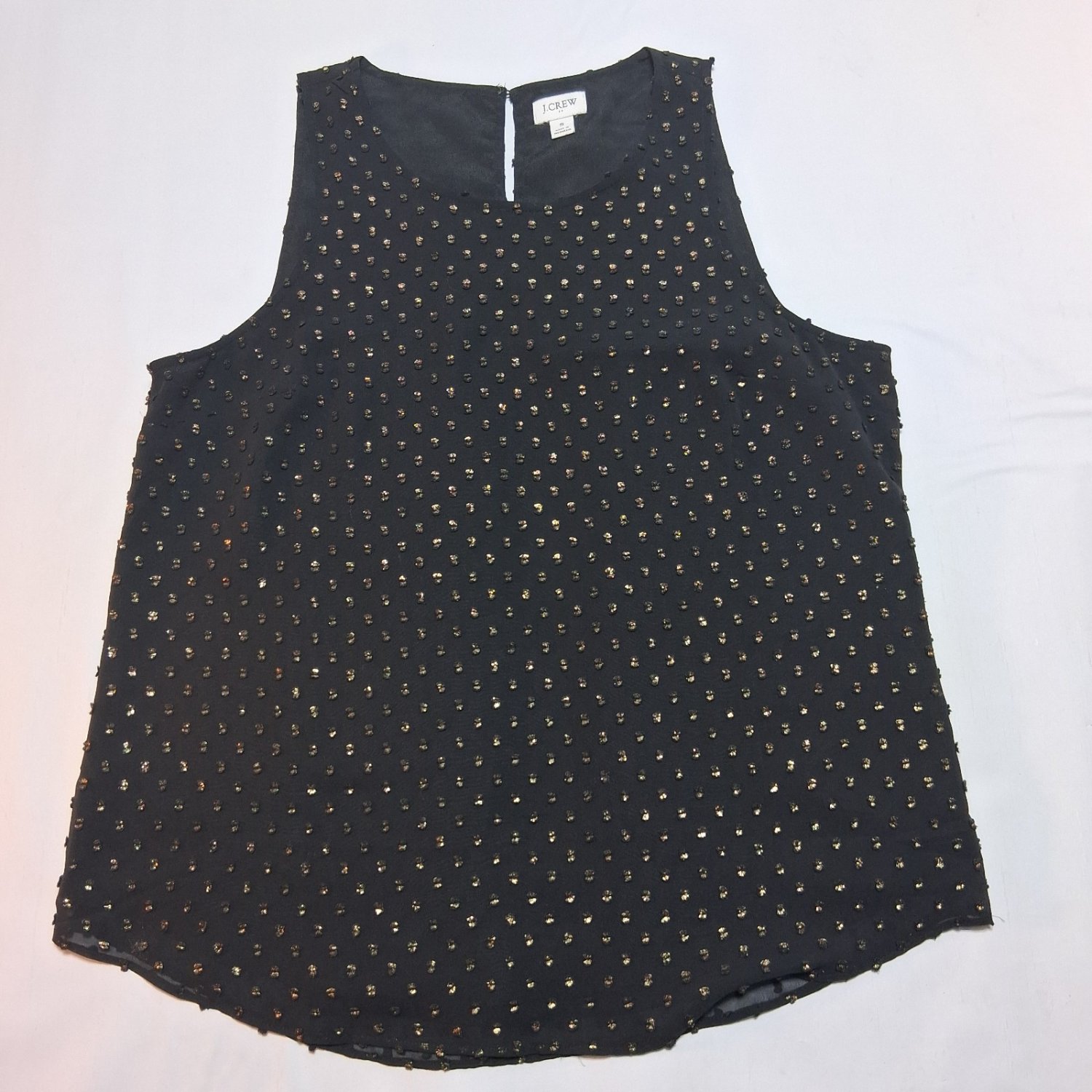 J. Crew Gold Foil Clip Dot Small Black Sleeveless Blouse Tank Textured Classy