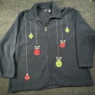 North Crest Holiday Ornaments Women’s Black Full Zip Christmas Fleece Size 2X