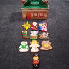 10 Vintage Hand-painted Ceramic Ornaments 1980's in Cottage Storage Box