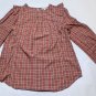 LOFT Plaid Ruffle Blouse Womens Small Rust Pink Cottagecore Long Sleeve Peasant