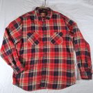 RUFF HEWN Long Sleeve Mens Flannel Shirt Large Made In USA Red Navy Tan Plaid