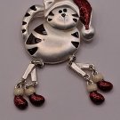 VTG Christmas Cat Brooch TC Lights and Hearts Kitty