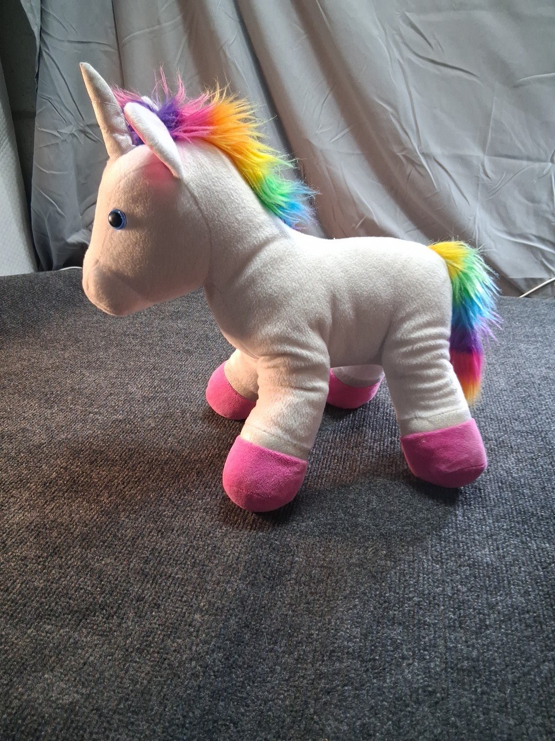Build a Bear Workshop- White Unicorn With Rainbow Mane Plush- 17" Inches Tall