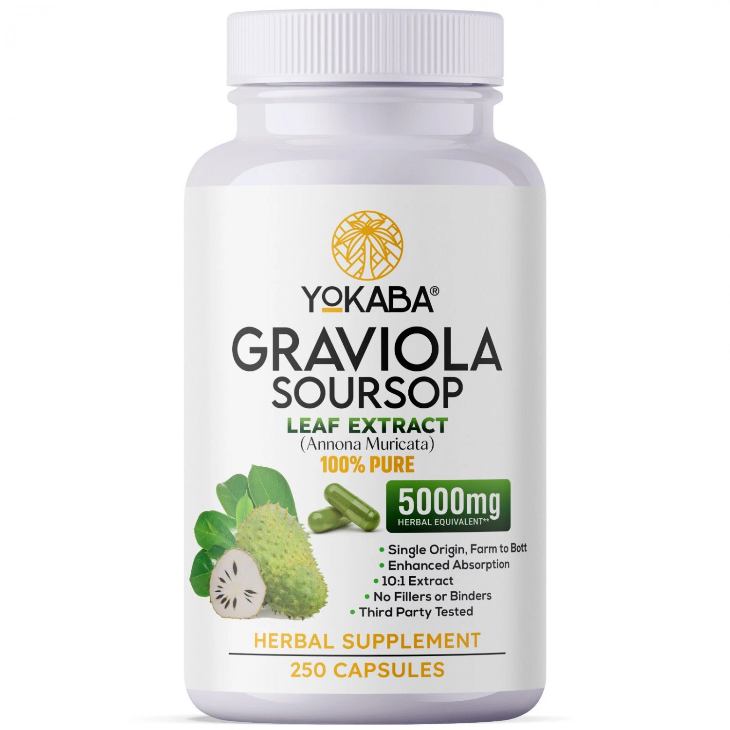 250 Capsules GRAVIOLA SOURSOP Leaf Extract 5000mg Annona Muricata