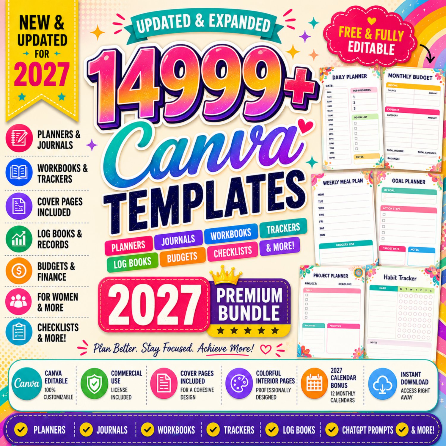 14999+ 2027 Canva Planner Templates Mega Bundle | Digital Journal Workbook Tracker