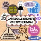 Car Decal SVG Bundle | Funny Bumper Stickers, Baby on Board, Pet Paw & New Driver PNG