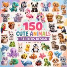 150 3D Cute Animals Stickers Bundle | Kawaii PNG Clip Art for Baby Shower & Nursery