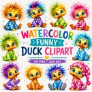 Cute Watercolor Duck Clipart Bundle | Funny Baby Duck PNG for Nursery Decor