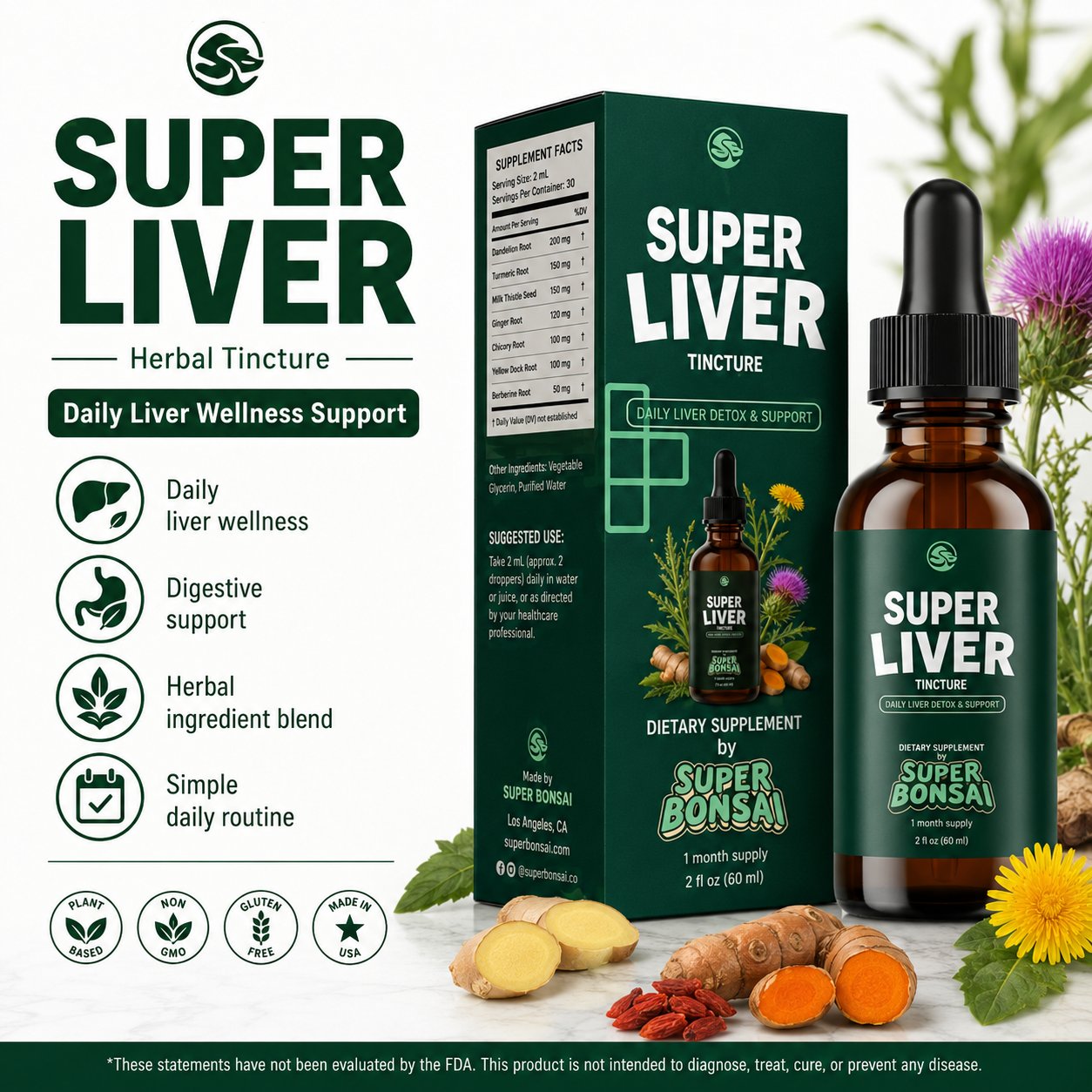 Super Liver Herbal Tincture Liquid Drops, Milk Thistle Liver Support, 2 fl oz