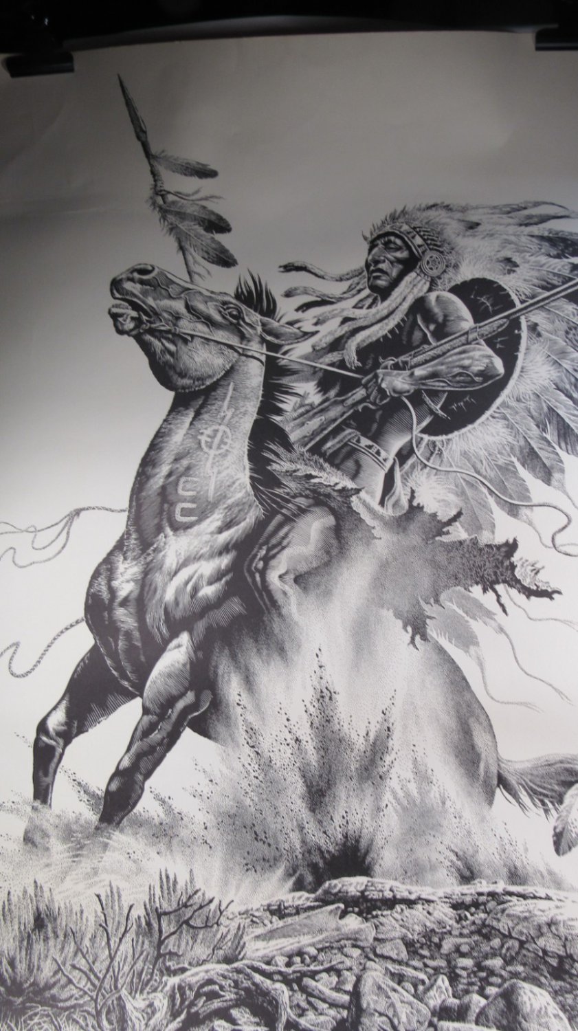 War Chief Print By Bill O'Neill Large 1975 Signed Lithograph Print
