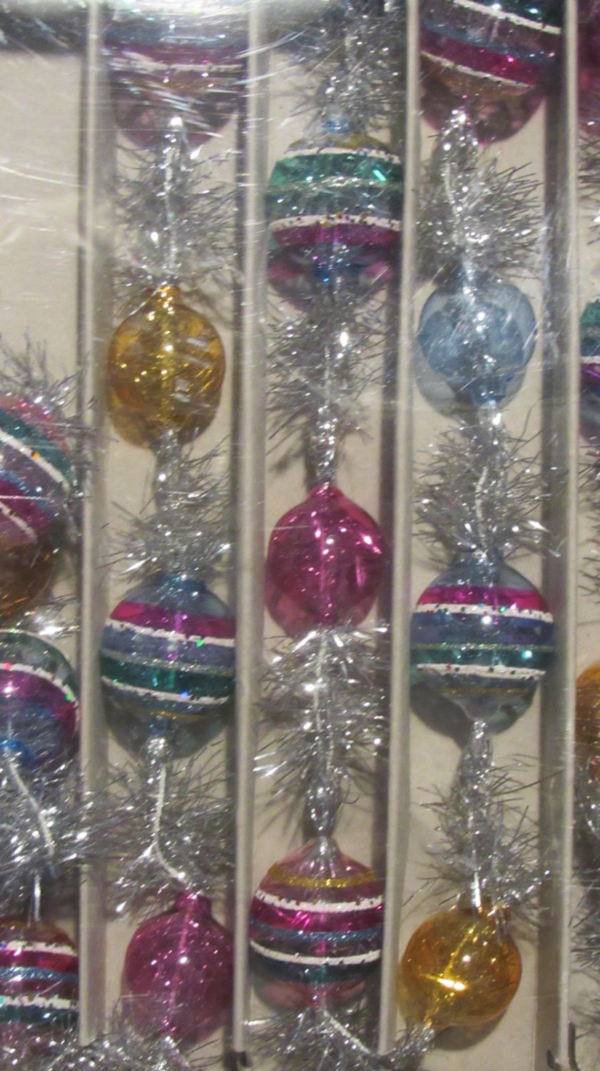 Christopher Radko Shiny Brite Glass Christmas Tree Garland 7 Foot Pink Silver NI
