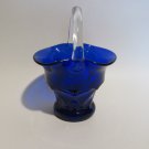 Vintage Cobalt Blue Glass Basket with Clear Handle – 6" Tall Scalloped Ruffled E