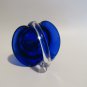 Vintage Cobalt Blue Glass Basket with Clear Handle – 6" Tall Scalloped Ruffled E