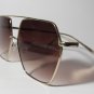 Vintage-Style Oversized Hexagonal Sunglasses – Gold Metal Frame / Brown Gradient
