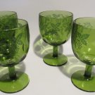 Vintage Bartlett-Collins Avocado Green Glass Goblets Grape Vine Thumbprint - Set