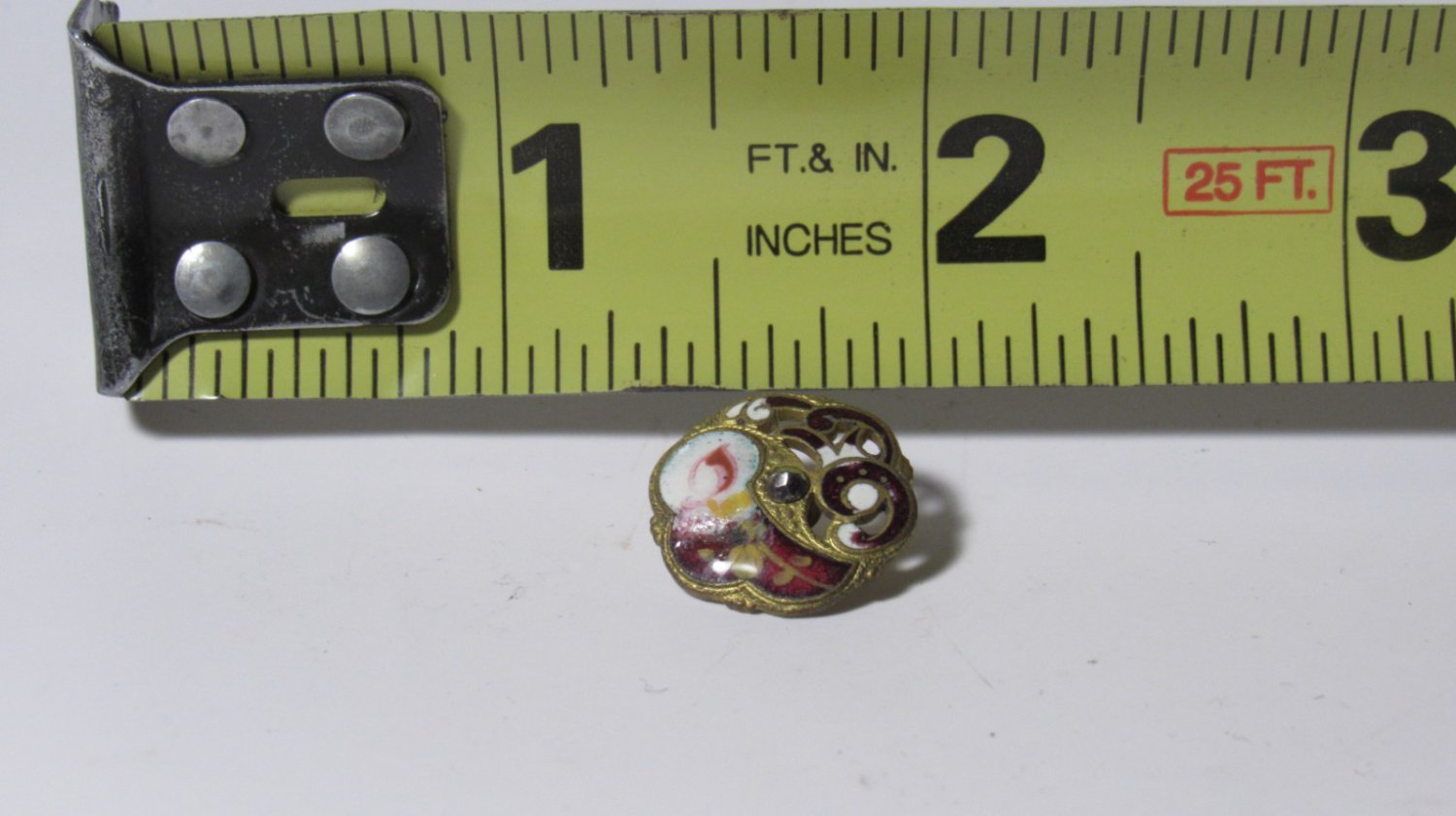 Antique Victorian Champlev&Atilde;&copy; Enamel Button &acirc;�� Floral Openwork
